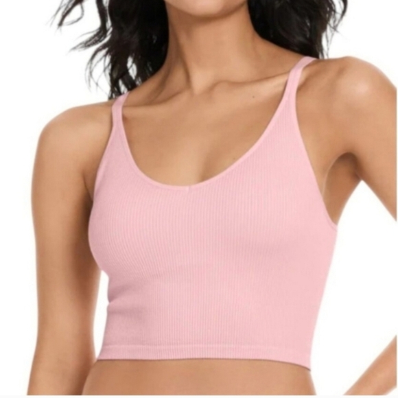 Lemon Set Of 2 Ribbed Yoga Bras Women's Size Large Cream Pink Seamless Lounge - Picture 4 of 15